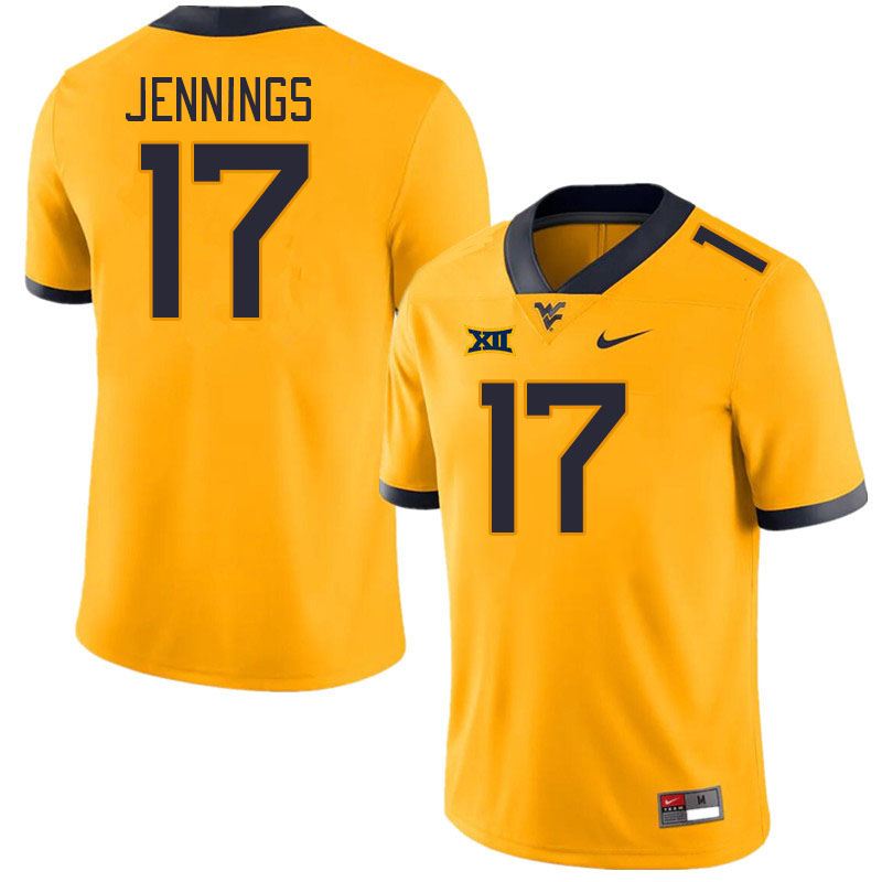 Men #17 Zae Jennings West Virginia Mountaineers College Football Jerseys Stitched Sale-Gold